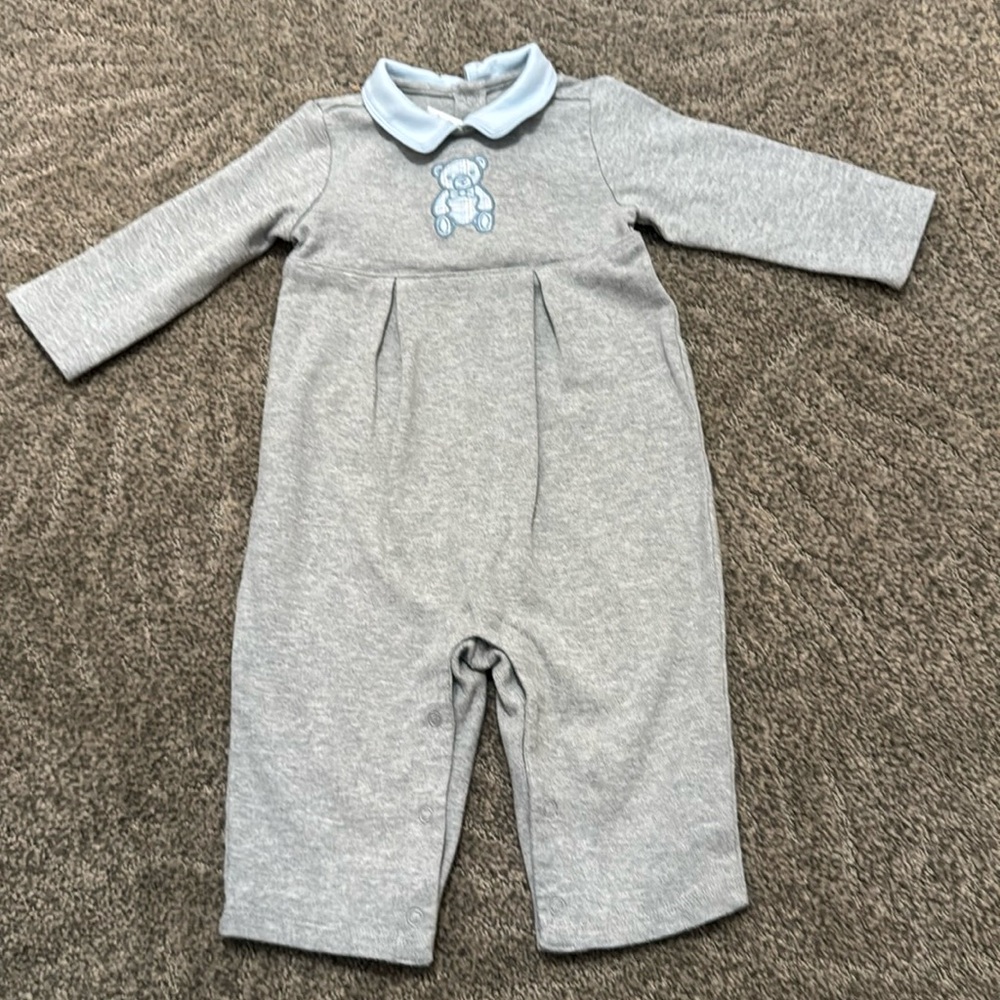 Janie and Jack 3-6 months adorable jumper w baby teddy bears detail- gray w blue